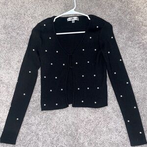Madden Girl Black Cardigan Sweater With Pearls